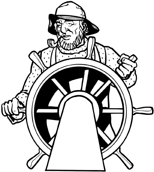 Aged seaman at the ship's wheel vinyl sticker. Customize on line. Fishing 038-0103